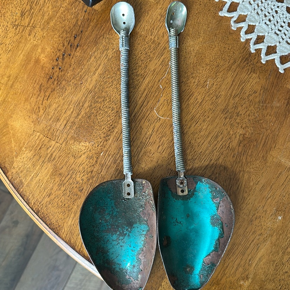 Vintage Pedor shoe tree/horn/stretcher. Metallic blue with lots of patina now.